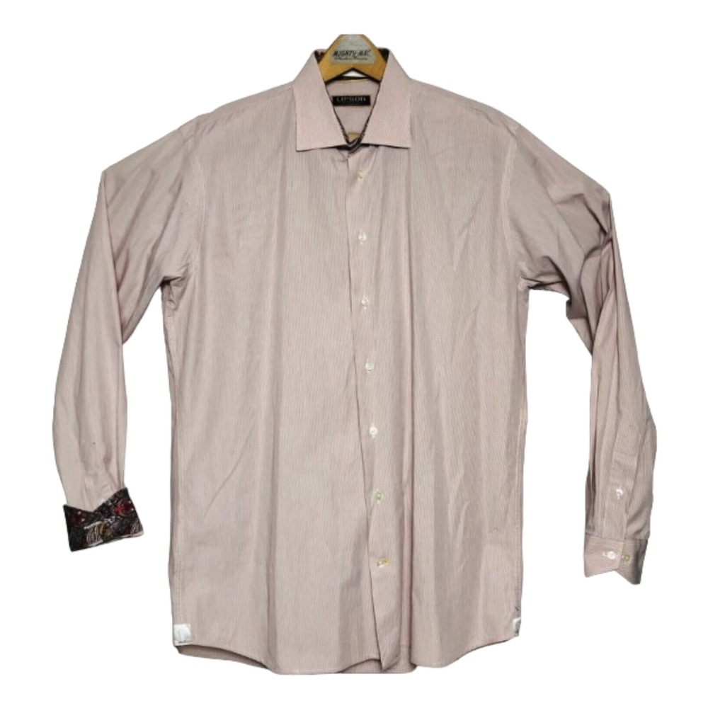 Lipson Signature White w/ Orange & Blue L/S Cotton Button Down Mens Size 16.5L